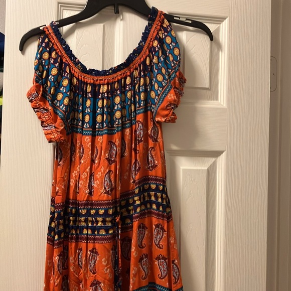 Umgee Dresses & Skirts - Umgee Orange and Navy Patterned Maxi Dress